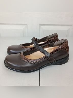 Apex Mary Jane Flats 9 Womens Brown Leather Snake Trim Strap Orthopedic Shoes